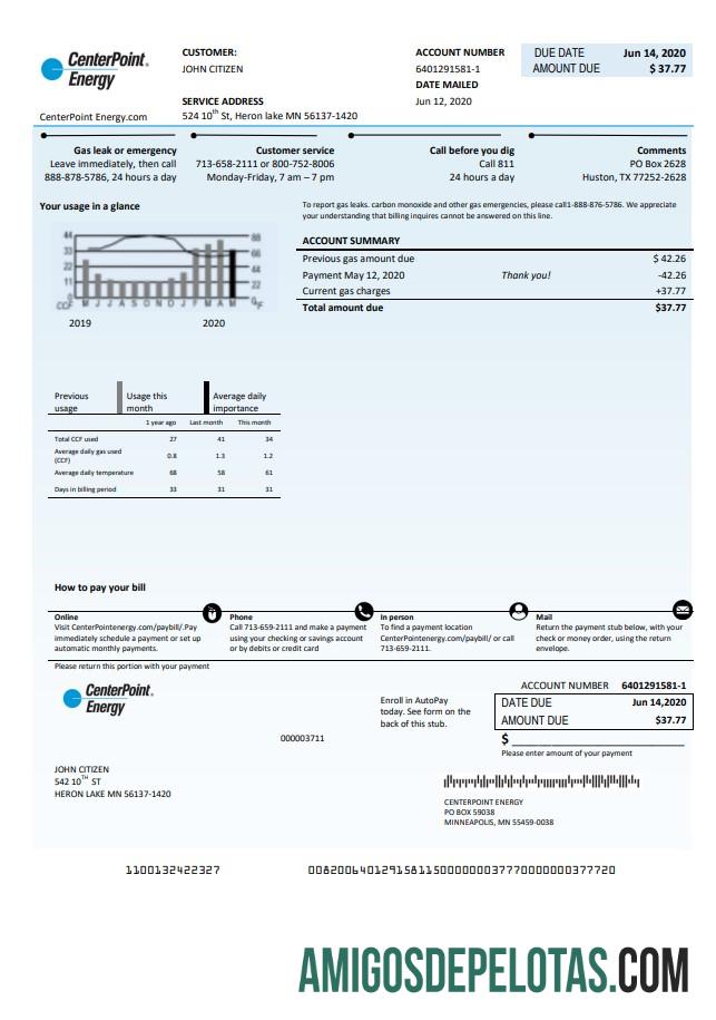 Para baixar modelo de conta de serviços públicos de energia dos EUA Texas Center Point em formato Word e PDF